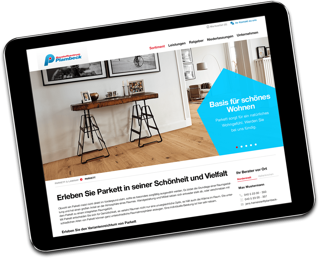Responsive Website des Plambeck baustoffcentrums Die Website ist responsiv und für unterschiedliche Auflösungen optimiert
