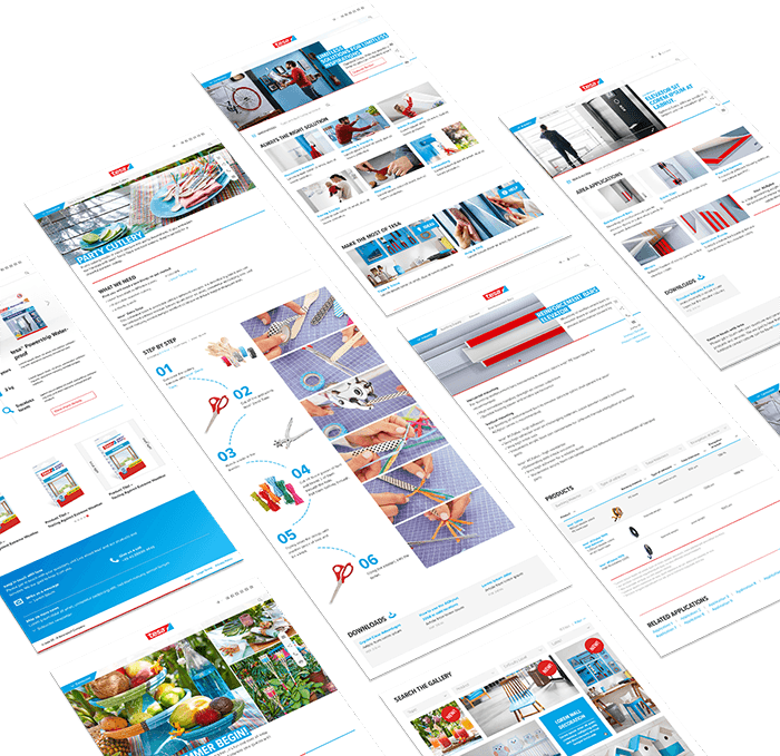 Die neue Seitenstruktur der tesa-Website bietet den Zielgruppen klare Einstiege Übersicht Seitenlayouts tesa Responsive Webdesign