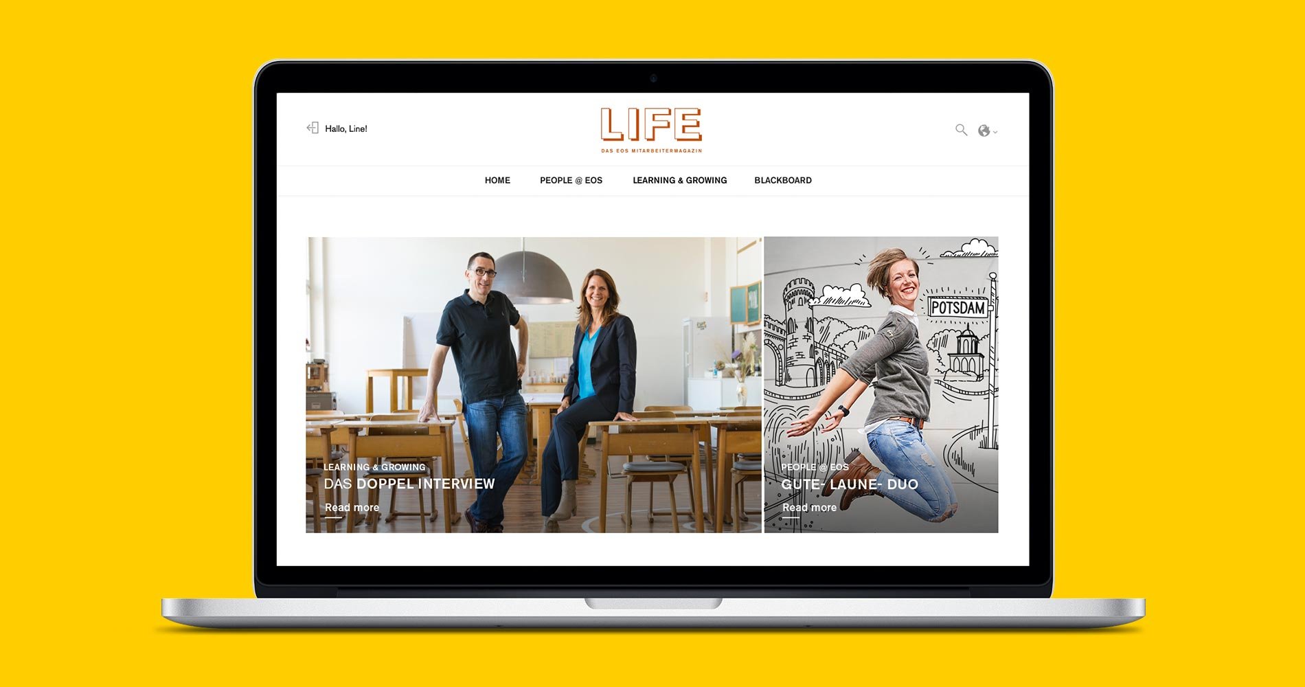 Desktopansicht der EOS Life im Intranet Desktopansicht Startseite EOS Life