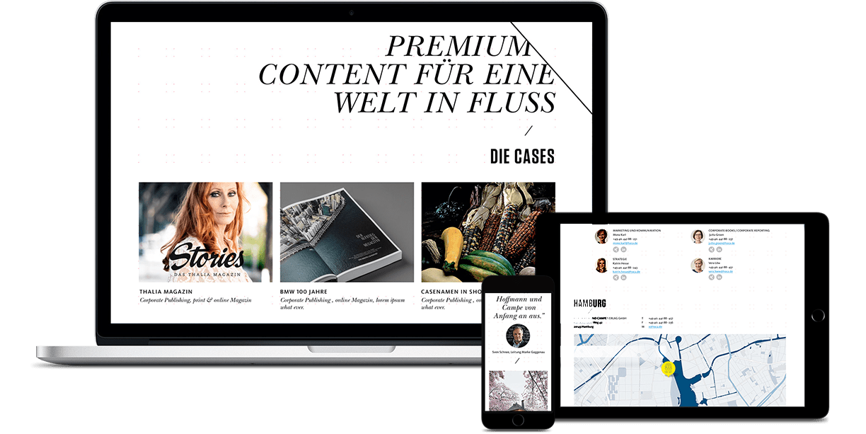 Eine Seite im Fluss – auf allen Devices Von Smartphone über Tablet bis zur Desktop-Auflösung: die responsive Website macht überall eine gute Figur